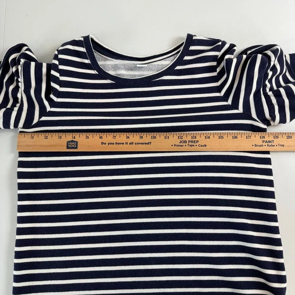 Old Navy Women's Ruffle Long Sleeve Top Navy Blue Cream Stripe Size S Small